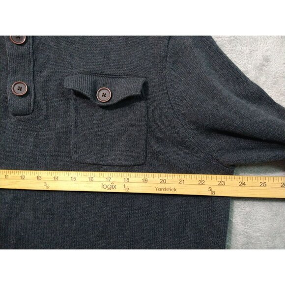 Banana Republic Sweater Mens XL Gray Cotton Henley Mock Neck Pockets Pullover - Picture 4 of 8